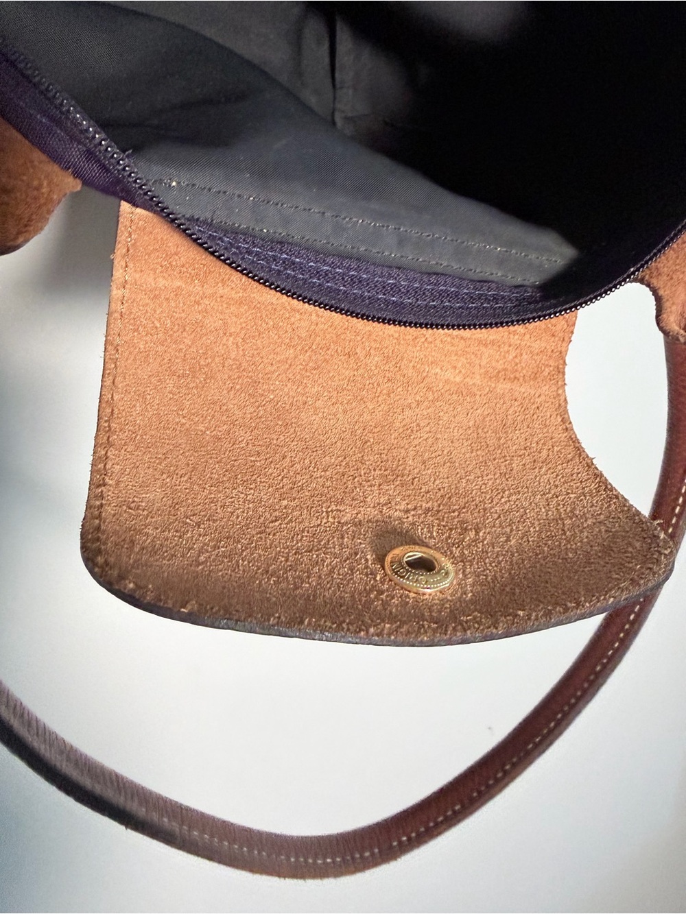 Longchamp Le Pliage Bilberry Tote with Brown Leather Trim Small - Picture 9 of 13